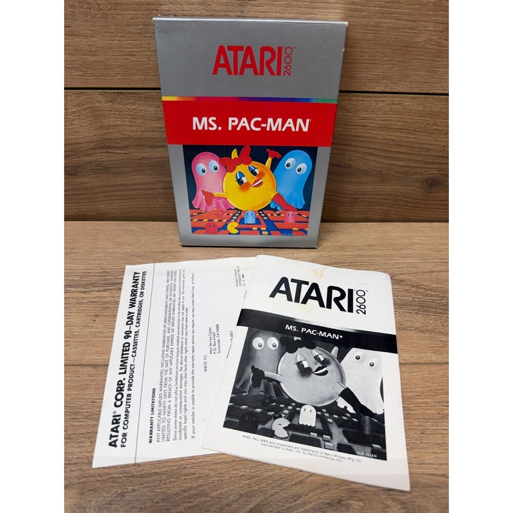 Vintage MS PAC-MAN Atari 2600 Box, Manual, and Warranty Card Only **NO GAME**